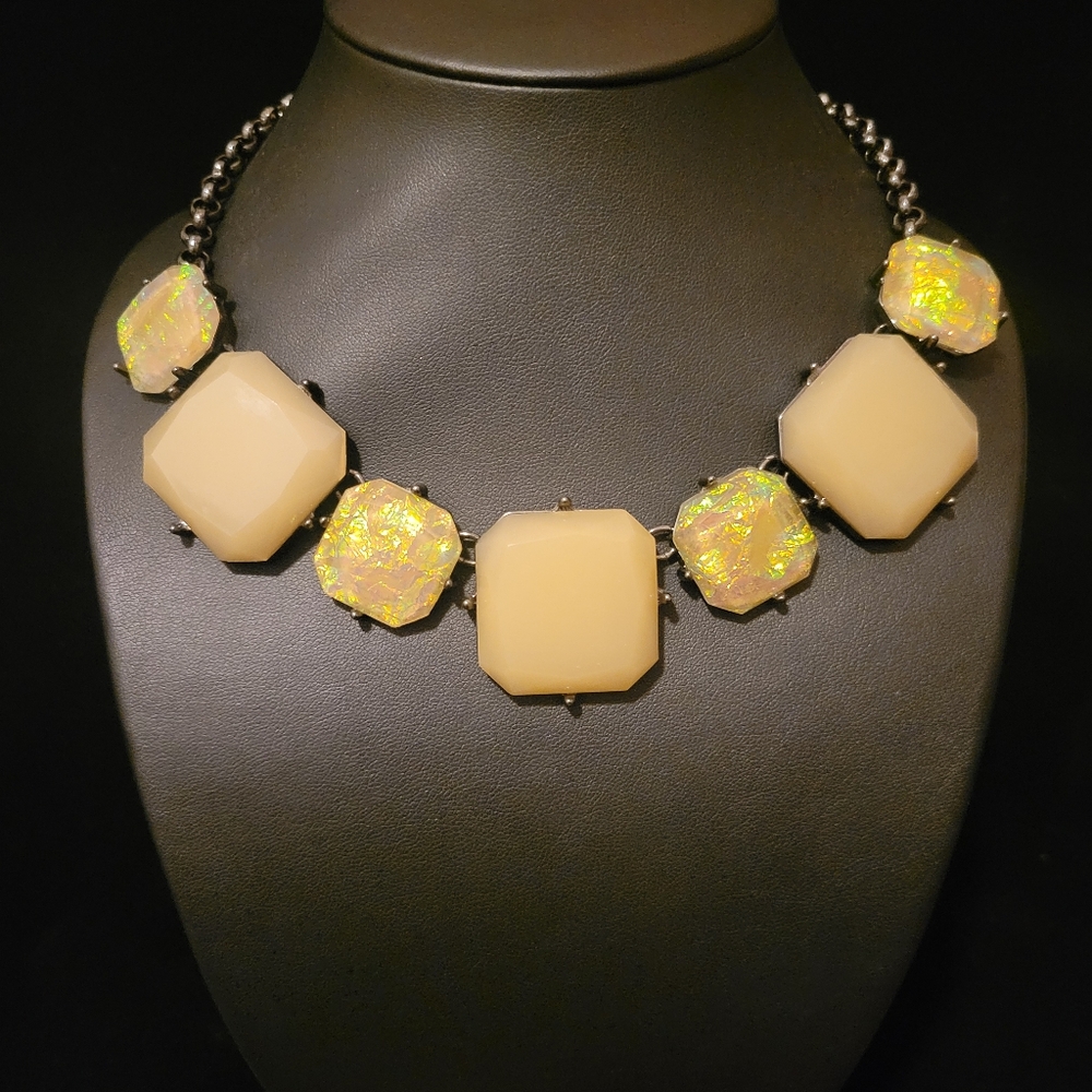 Estate Faceted Lucite & Dichroic Statement Necklace - Picture 2 of 5